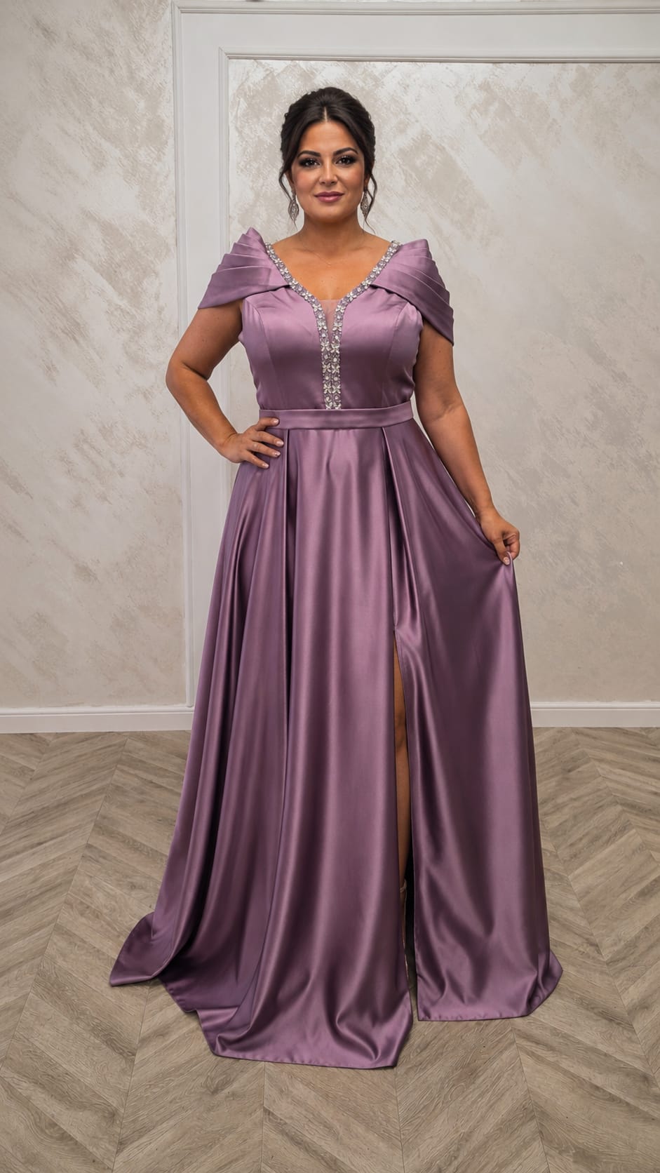 Rochia Lonicera - Rochie lunga simpla din satin cu drapaje peste brate disponibila in 3 nuante