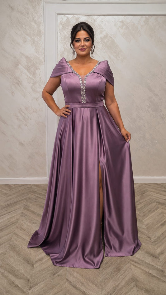Rochia Lonicera - Rochie lunga simpla din satin cu drapaje peste brate disponibila in 3 nuante