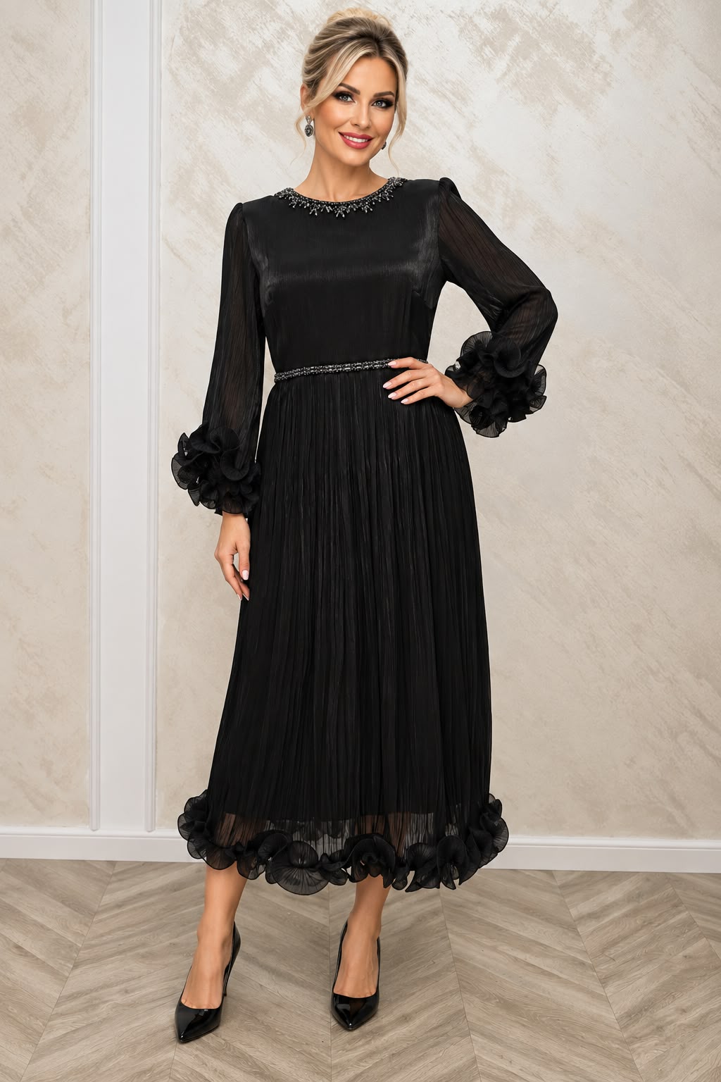 Rochie Nama midi verde petrol din matase organica