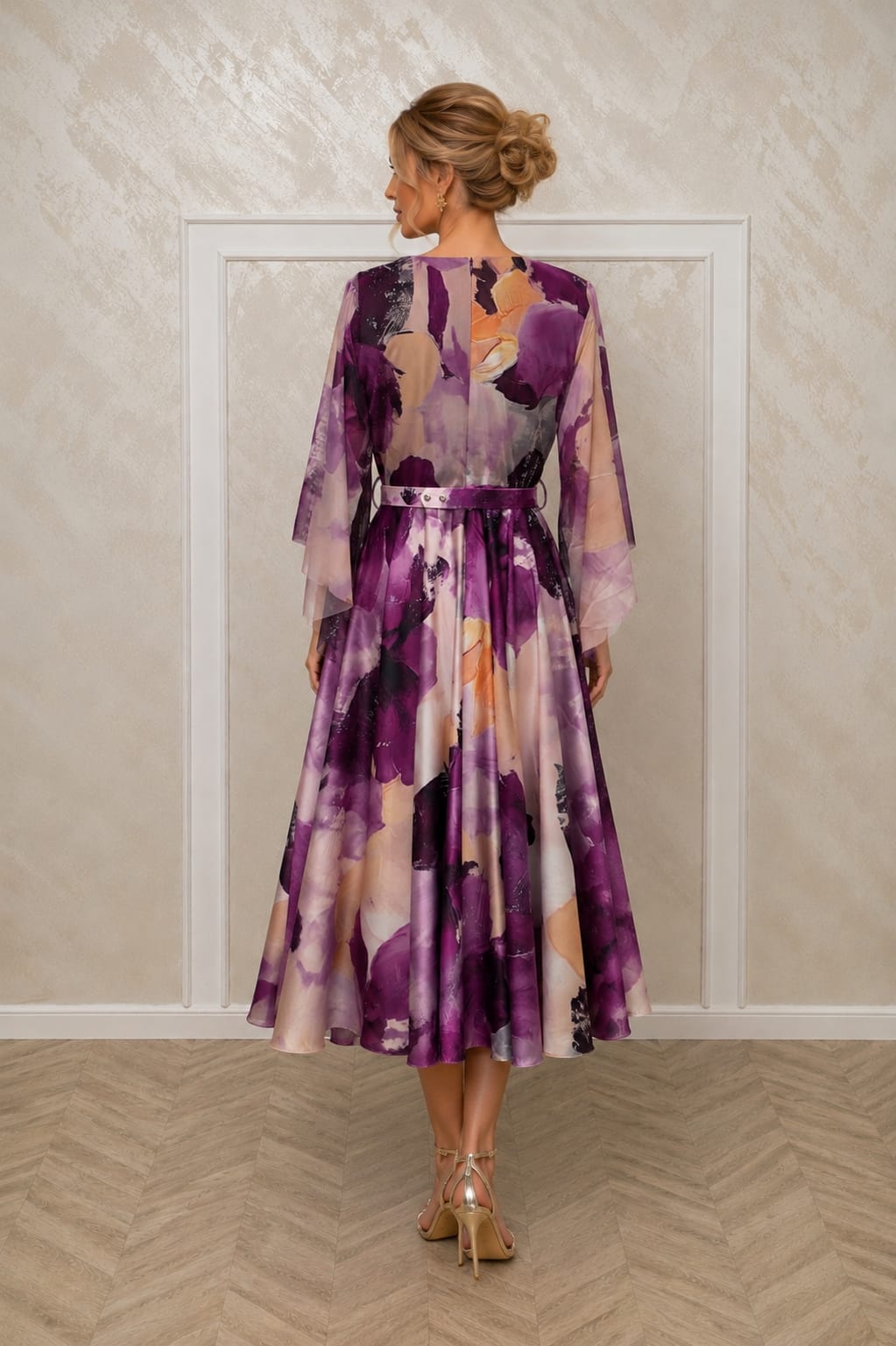 Rochie Diana – Rochie midi eleganta feminina din voal floral si satin pentru evenimente speciale