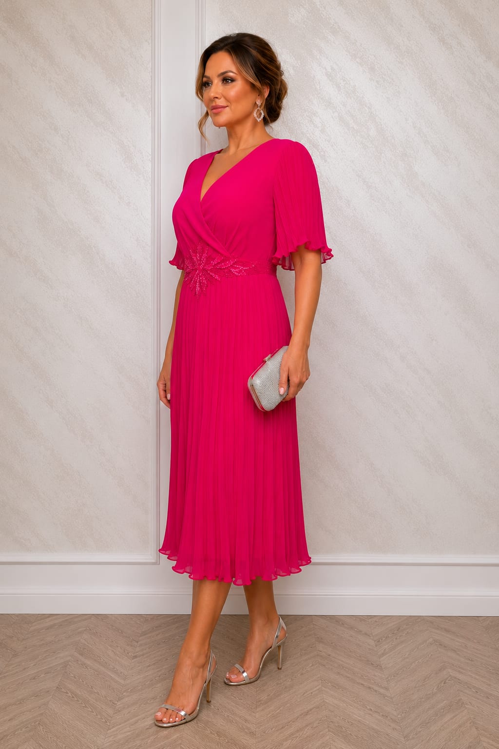 Rochia Caroleva Midi – Rochie eleganta din voal plisat, usoara si rafinata