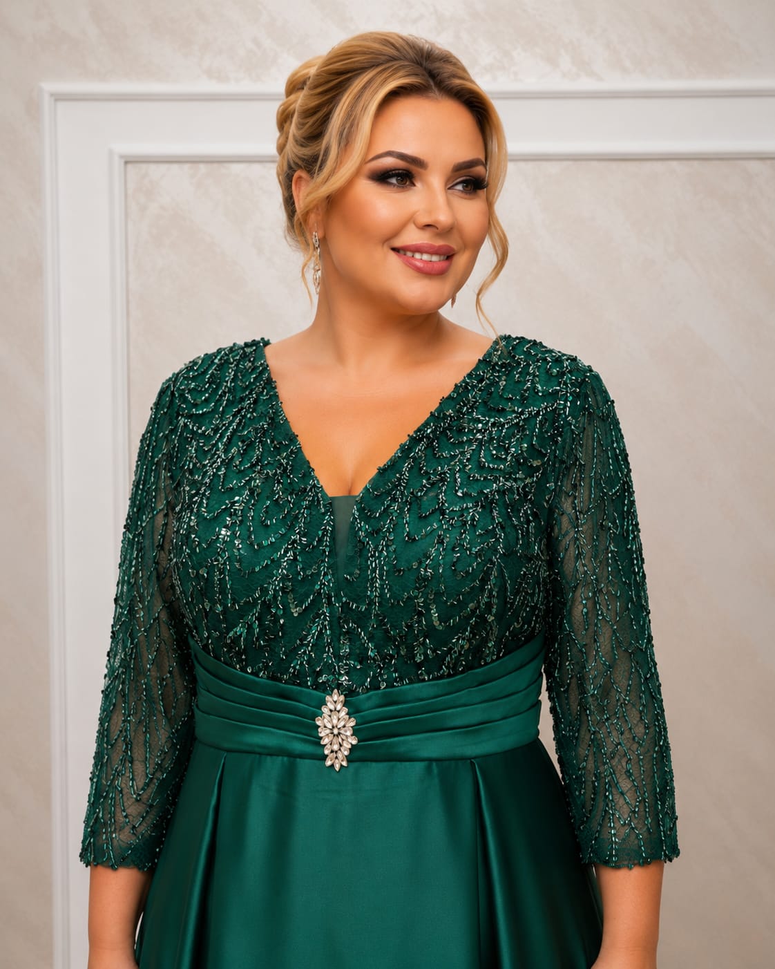Rochia Chiara - rochie lunga pentru marimile plus size Verde Smarald sau Ciocolatiu