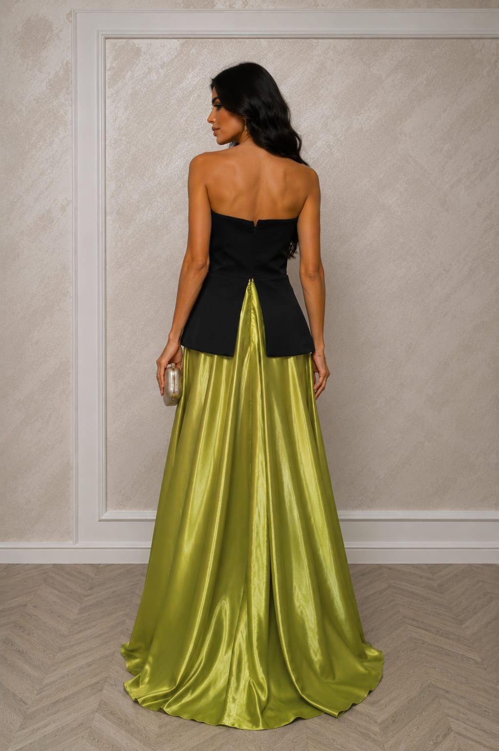 Rochia Holly Lux – Rochie lunga de ocazie din satin lichid verde fistic