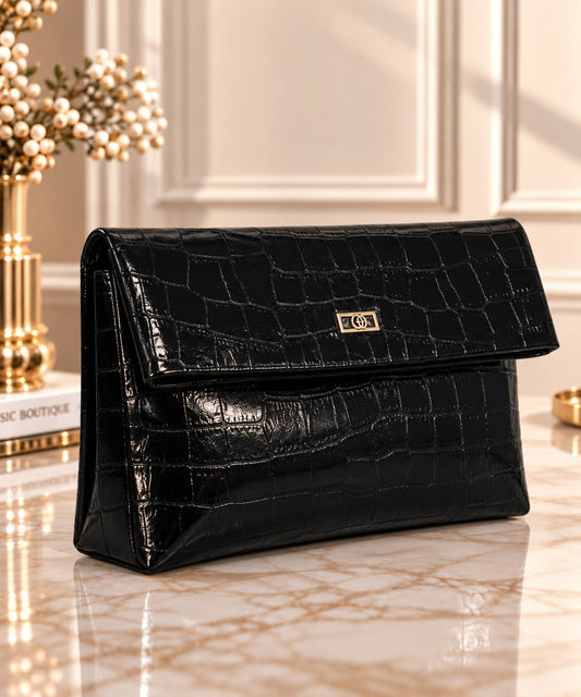 Clutch elegant cu textura crocodil