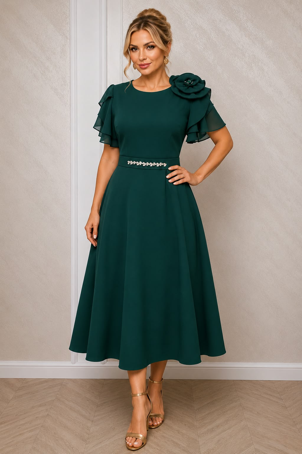 Rochia Irina – Rochie eleganta cu maneci din voal si buzunare