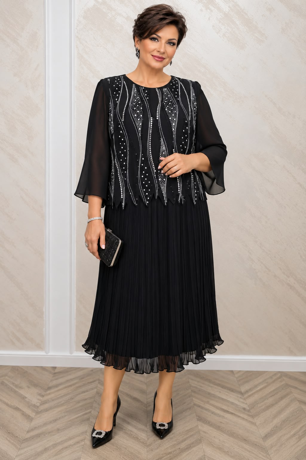 Rochie Teo Royal midi din voal cu cristale - marimi mar