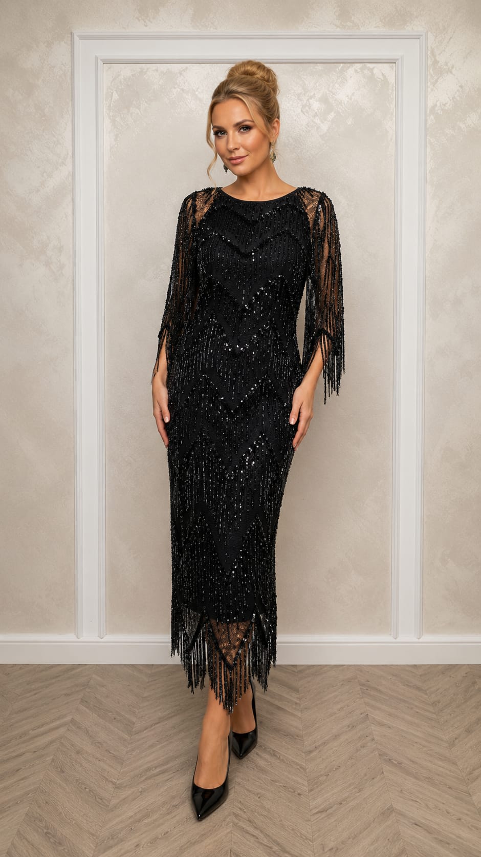 Rochia Mareza – Rochie eleganta din dantela paietata cu franjuri si efect spectaculos - 3 nuante