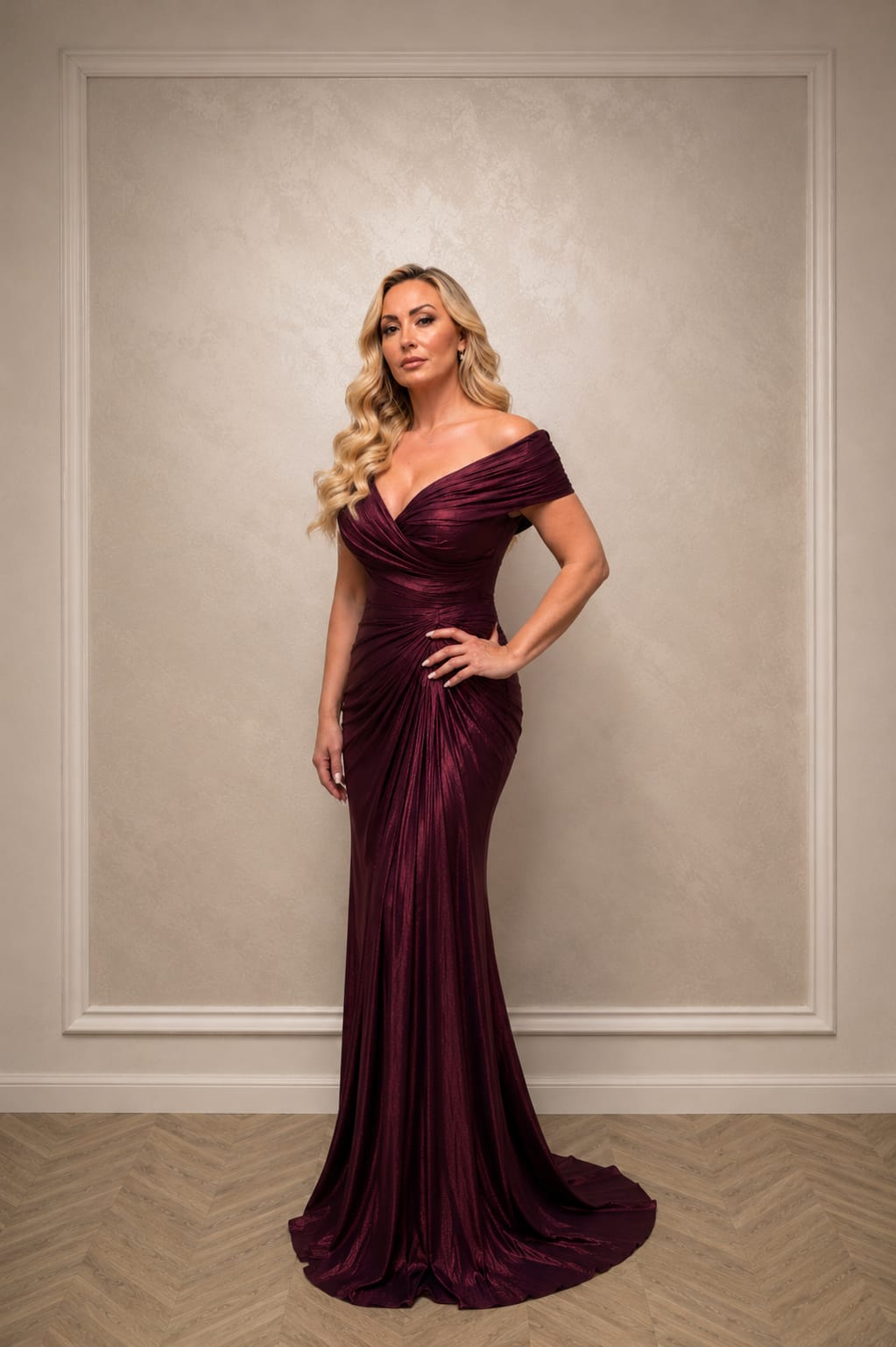 Rochia Bronze Glow - rochie simpla si eleganta din matase cu drapaje si croi asimetric