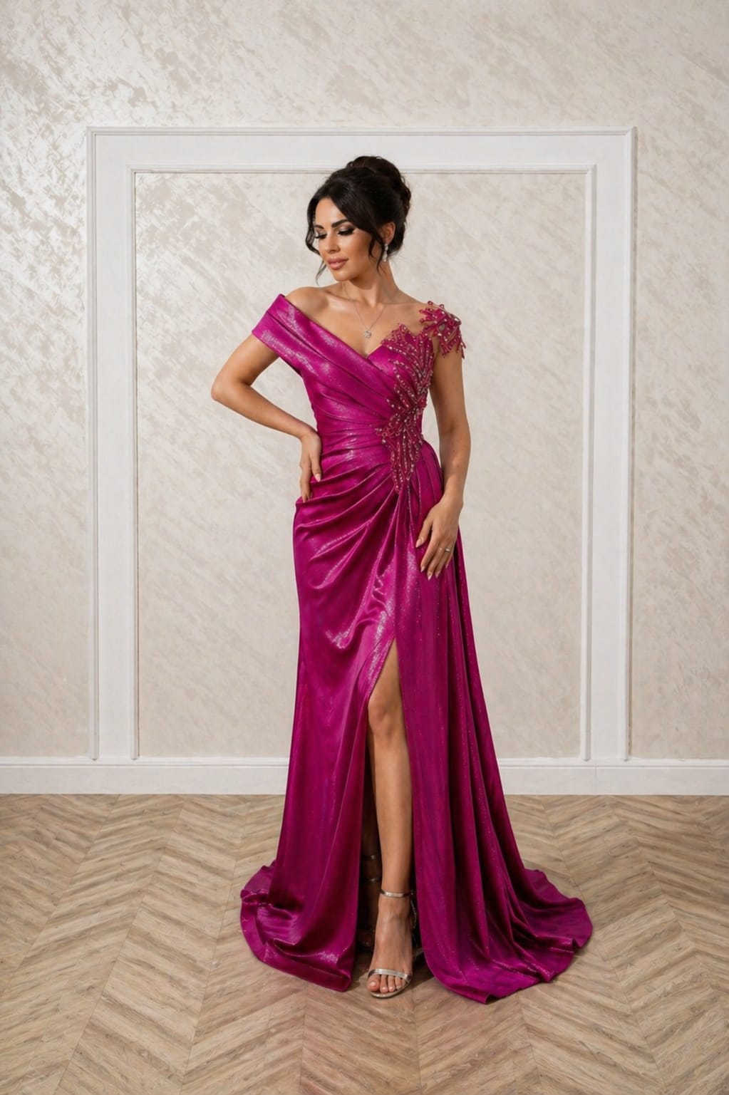 Rochie Clara – Rochie roz fucsia metalizata eleganta pentru evenimente si petreceri