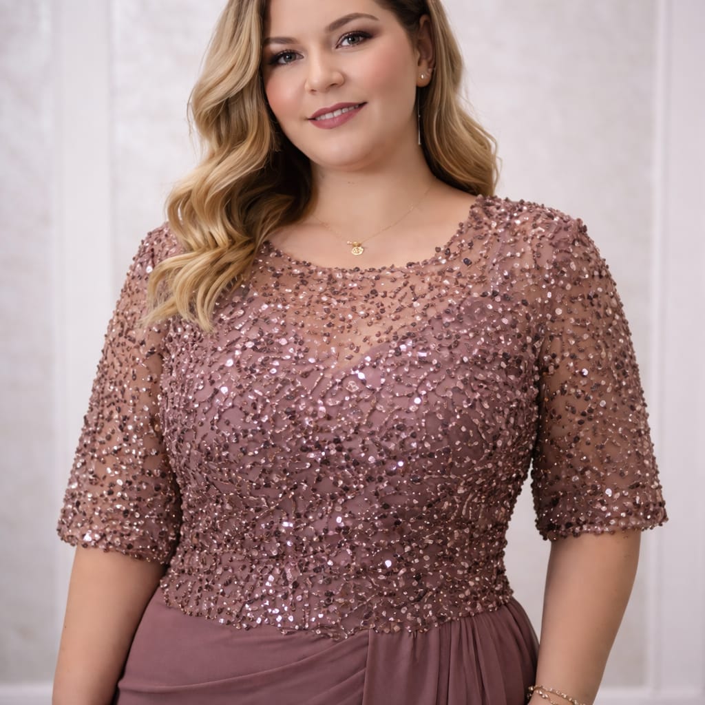 Rochia Amalia – Rochie eleganta plus size din tull italian și material paietat, care avantajeaza silueta
