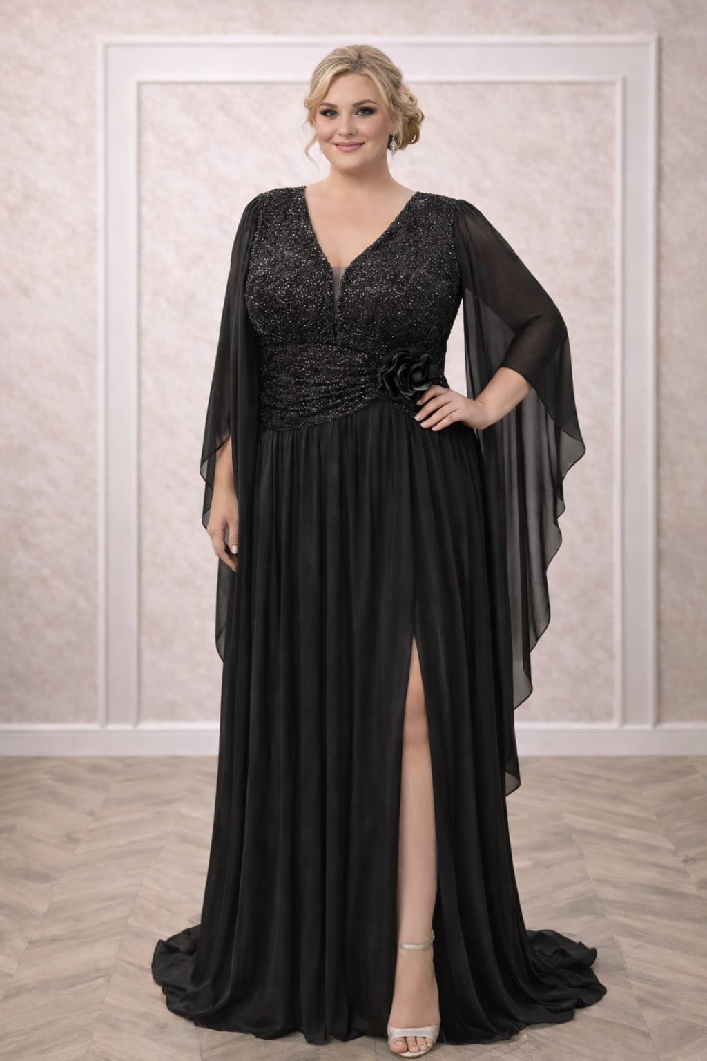 Rochia Makadi – Rochie eleganta lunga neagra plus size cu maneci vaporoase