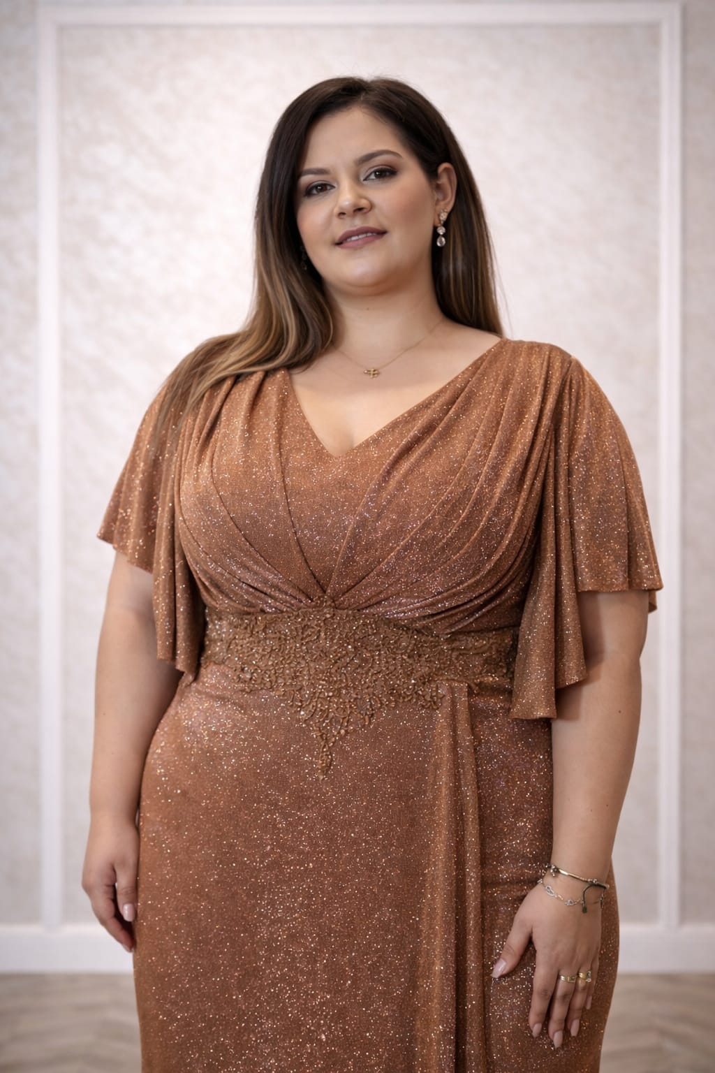 Rochia Rose-Gold – Rochie eleganta de seara din lurex, usoara și sofisticata
