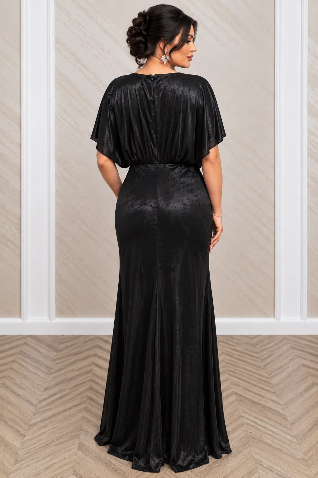 Rochie Anisia Lunga de Seara cu Drapaje si Efect Metalizat