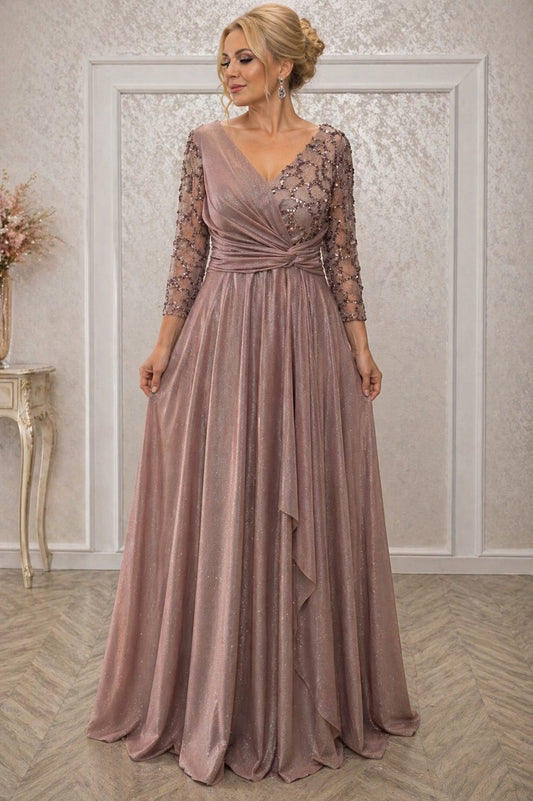 Rochie Bella Lux Eleganta din Voal Sclipitor – Maneci 3/4, Croiala Fluida, Efect de Subtiere