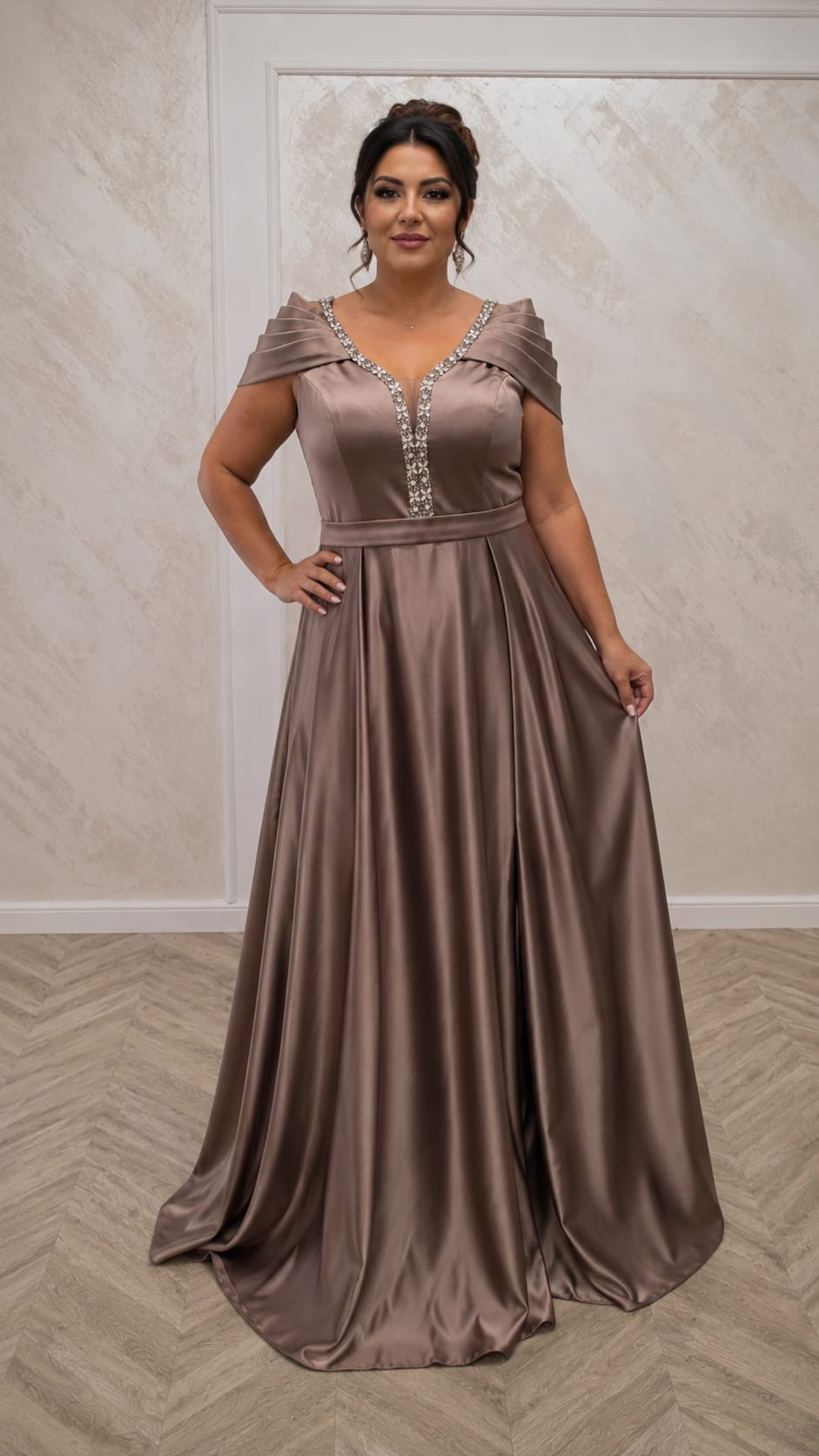 Rochia Lonicera - Rochie lunga simpla din satin cu drapaje peste brate disponibila in 3 nuante