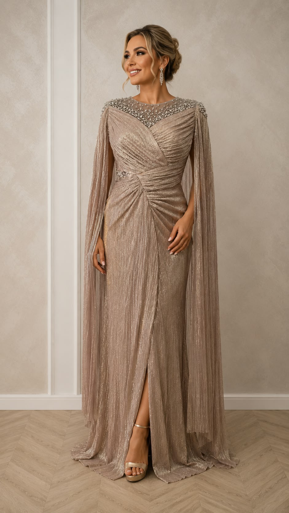 Rochie lunga eleganta Luxuria cu cristale aurii