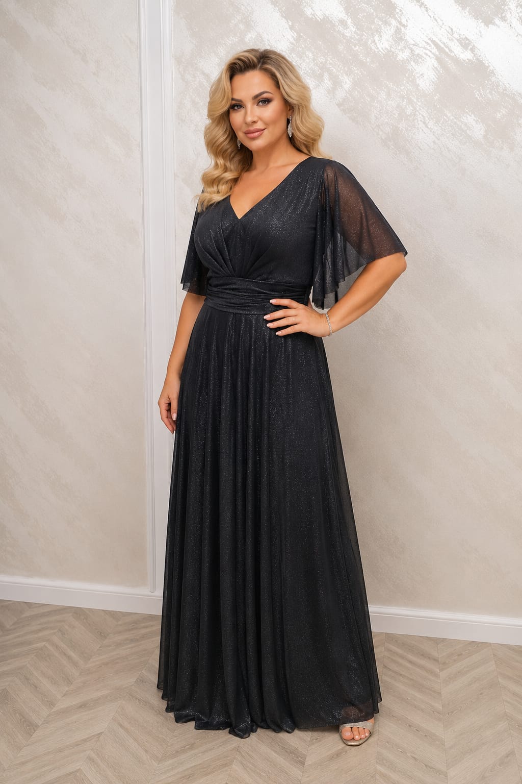 Rochie Doria  – Rochie lunga si usoara din voal sclipitor