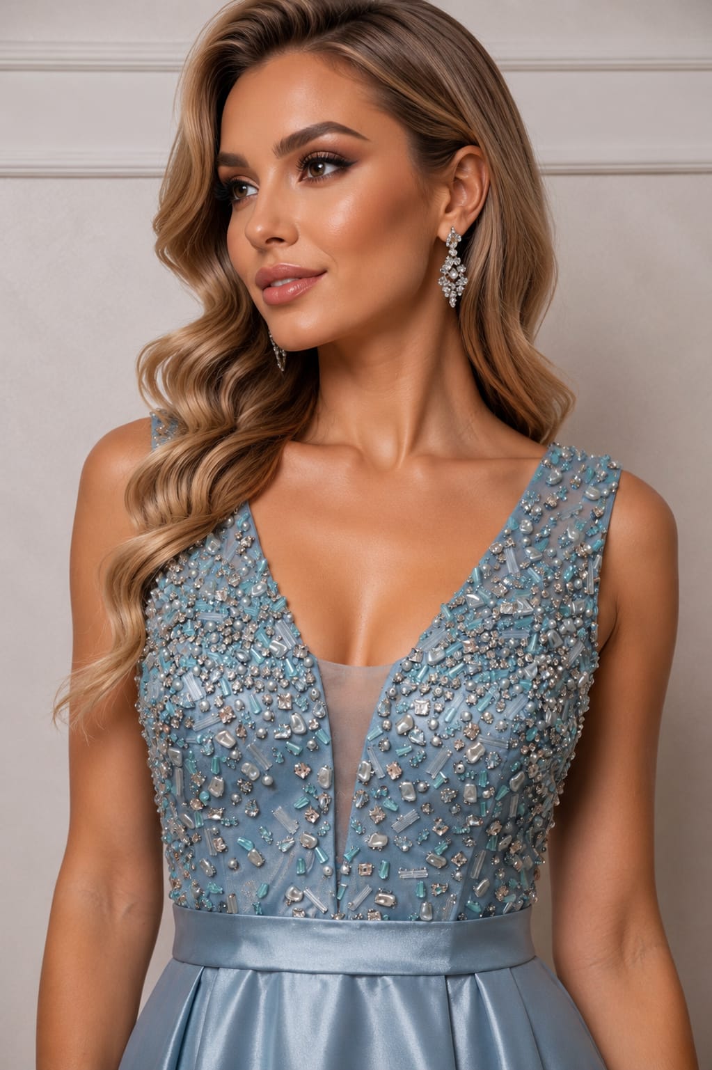 Rochia Minty -rochie lunga cu corset cusut cu cristale nuanta de verde menta