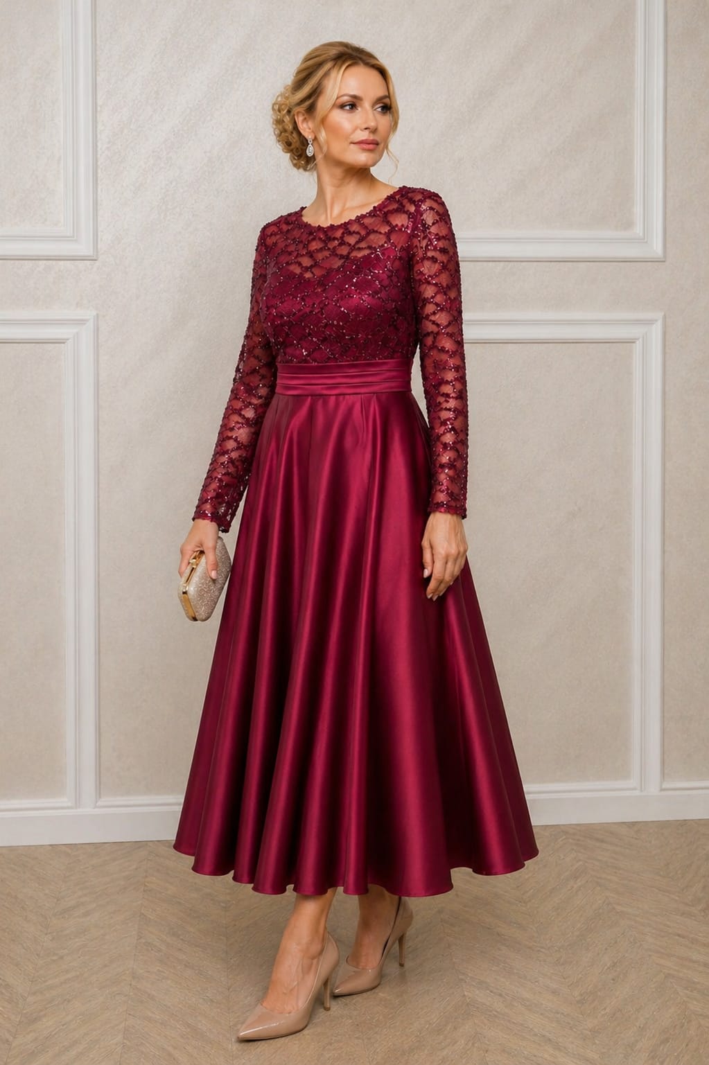 Rochia Dixi - rochie eleganta lungime midi cu maneci disponibila in 3 nuante