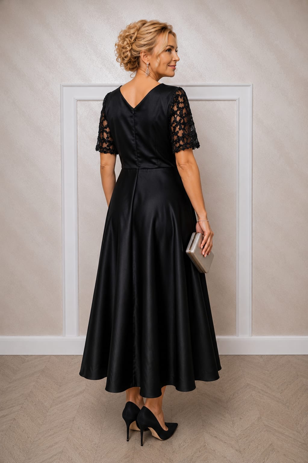 Rochia Luana Midi - Rochie din satin si dantela lungime midi pentru asuri medii si plus size