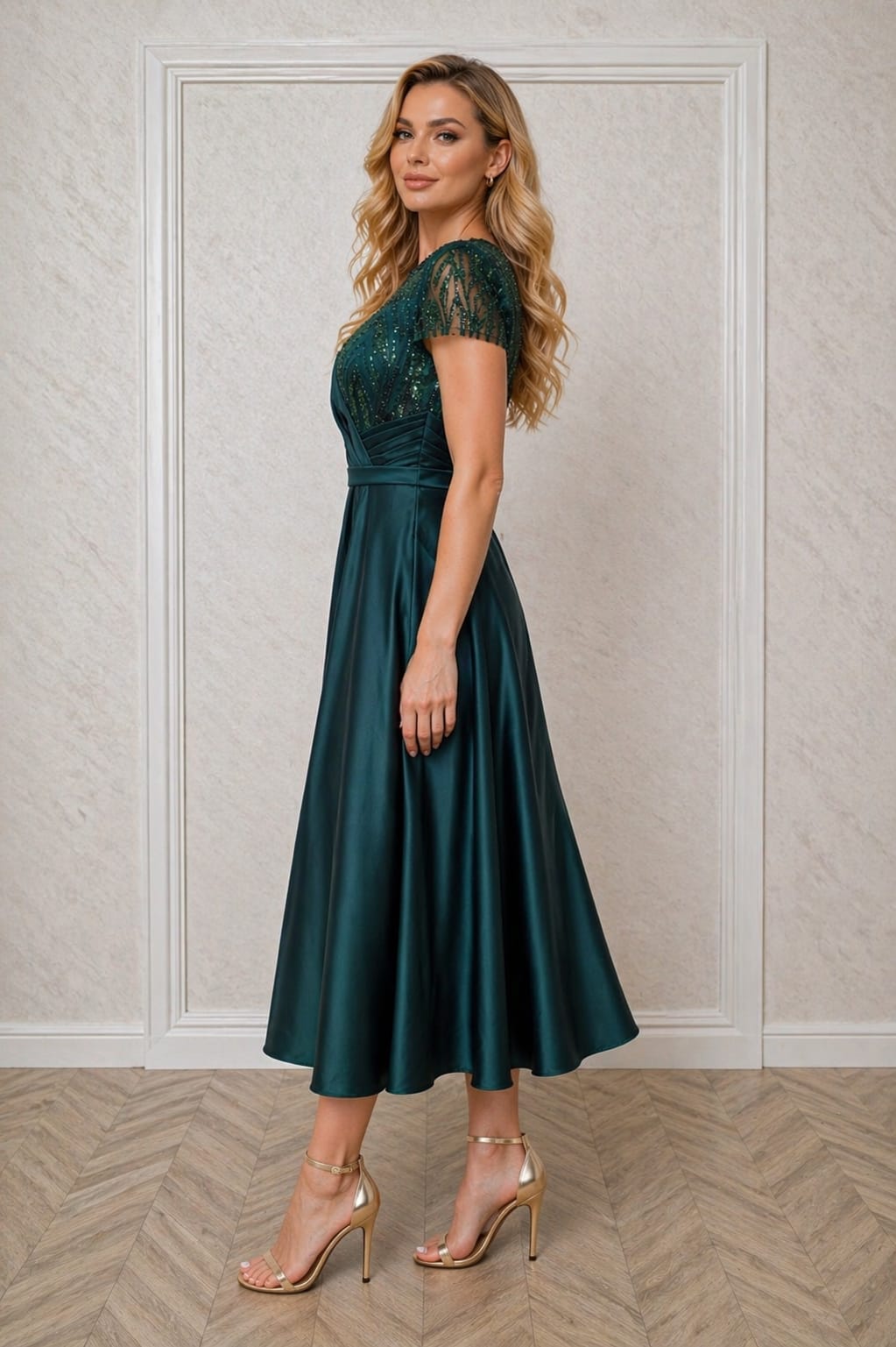 Rochia Donna – Rochie eleganta midi din satin cu detalii rafinate