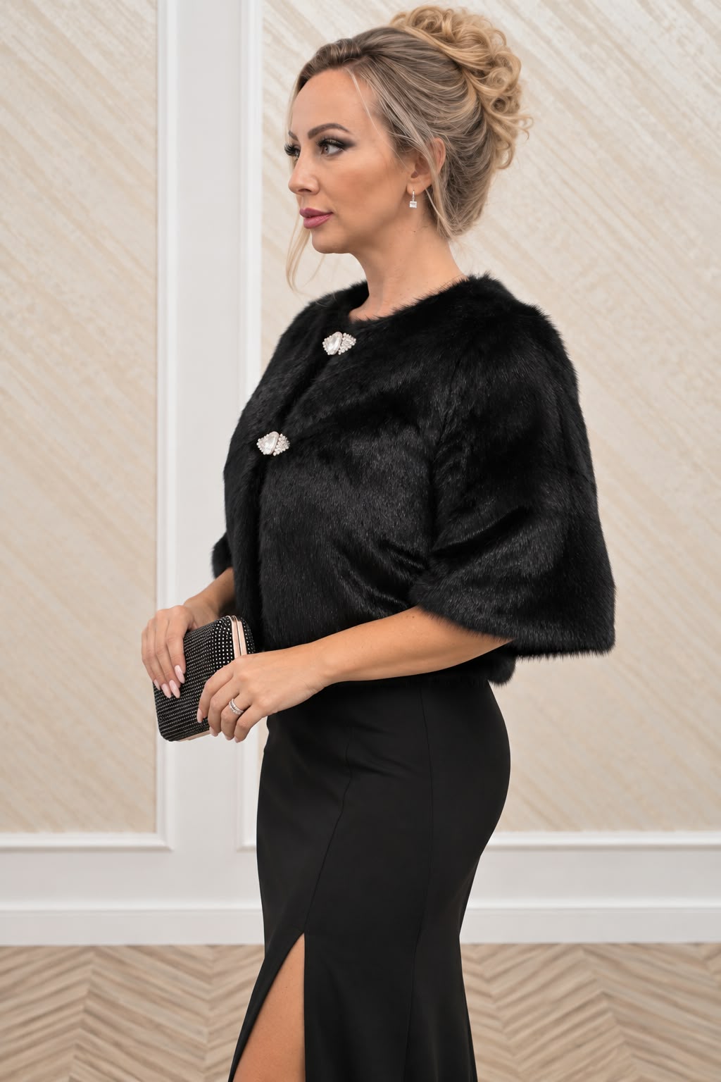 Blanita Eleganta cu Maneci 3/4 si Strasuri - Negru sau Ivoar
