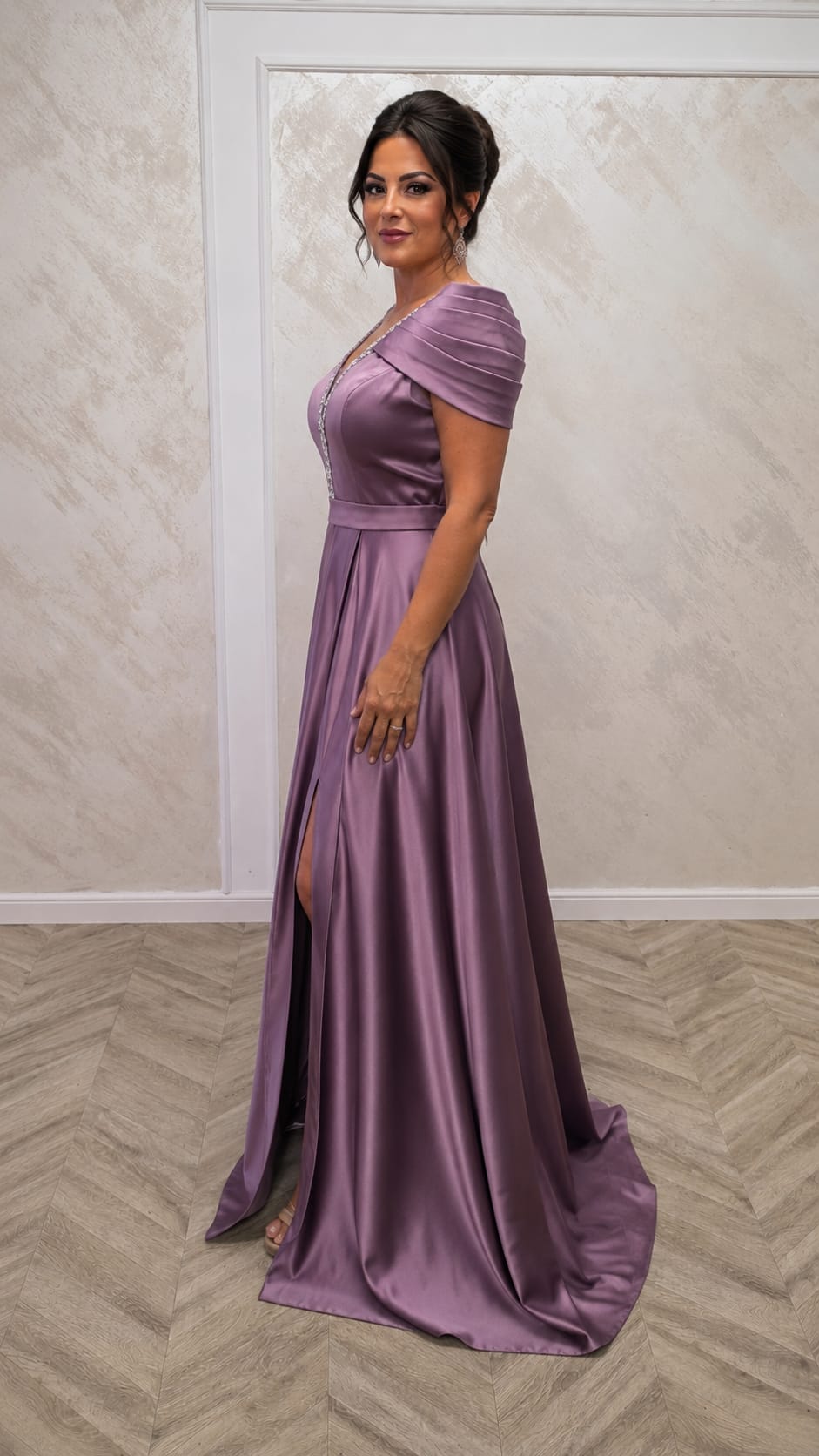 Rochia Lonicera - Rochie lunga simpla din satin cu drapaje peste brate disponibila in 3 nuante