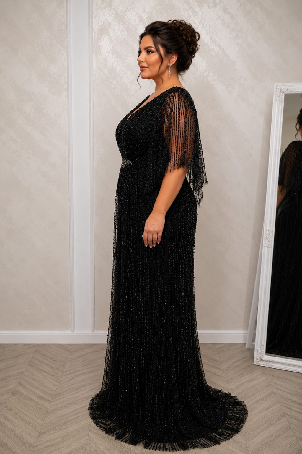Rochia Favana  New– Rochie lunga luxurianta cu perle disponibila in doua culori pentru masuri plus size