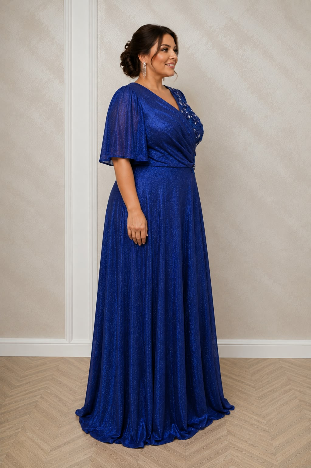 Rochie lunga eleganta marimi mari Dida din lurex cu dantela