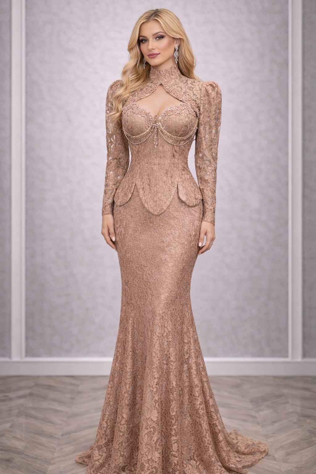 Rochia Tani – Rochie eleganta din dantela cu corset si bolero detasabil, croi sirena