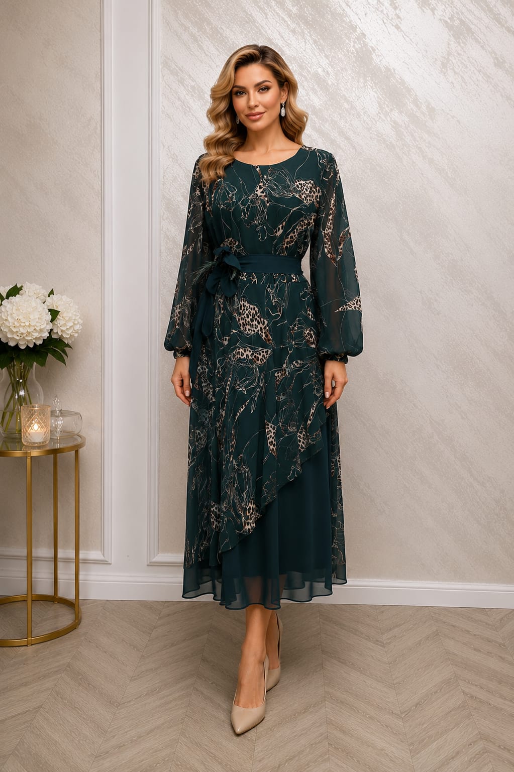 Rochie Celia Midi  – eleganta lejera din voal vaporos pentru evenimente de zi si de seara