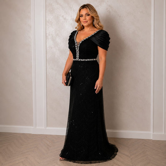 Rochia Aiana – rochie lunga eleganta cu corset reglabil si maneci off shoulder. Ideala pentru nunti , gale si evenimente premium.