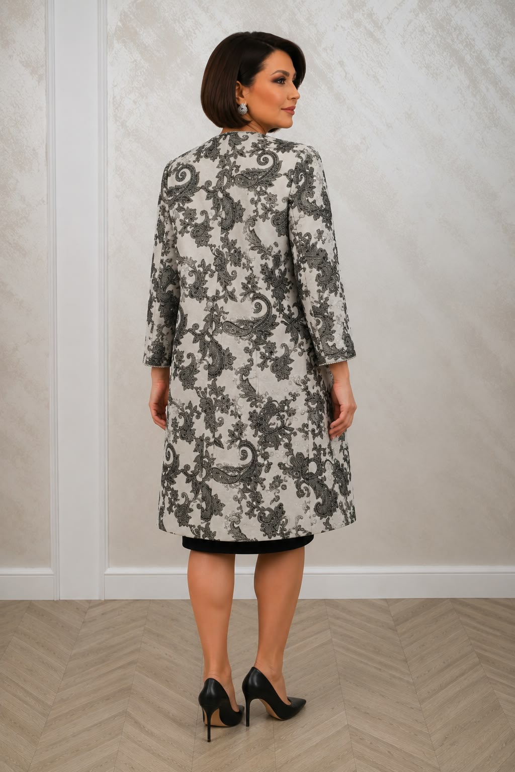 Compleu Tunica elegant dama cu rochie si sacou lung jacquard