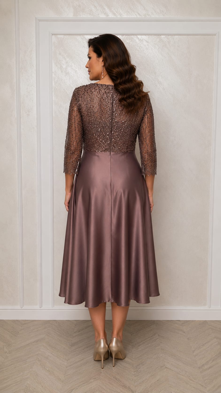 Rochia Lucia Midi - Rochie lungime midi cu maneci din dantela