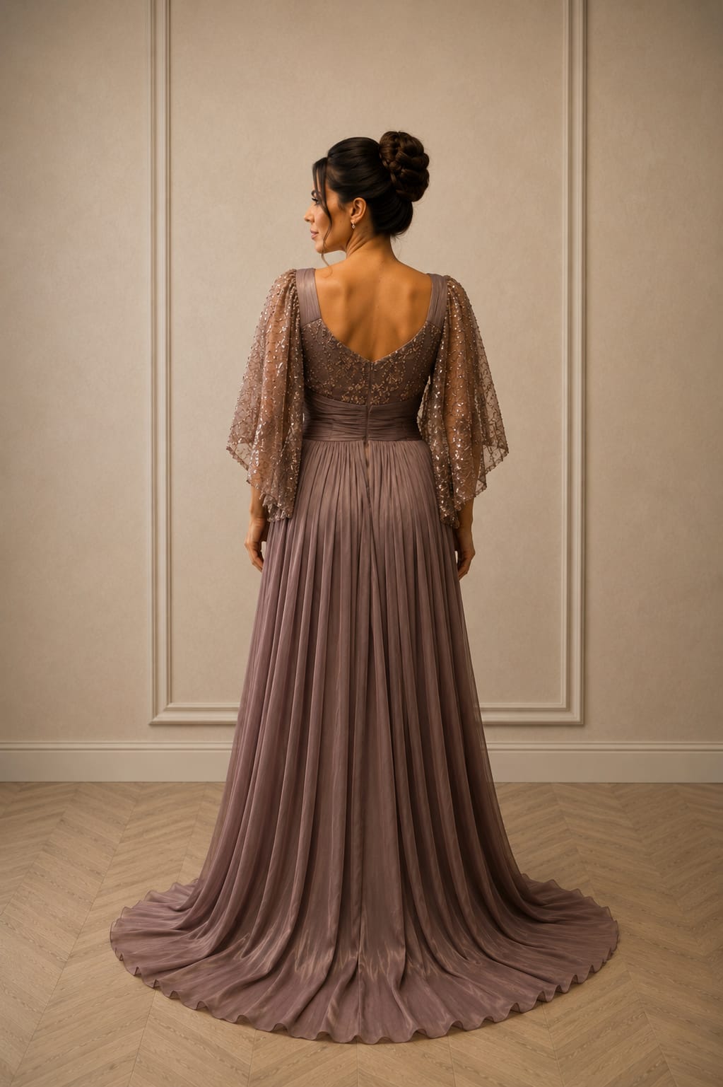 Rochie Elegantă Nuance – Rochie din matase arificiala si dantela cu maneci supradimensionate dar vaporoase. Ediție Limitata