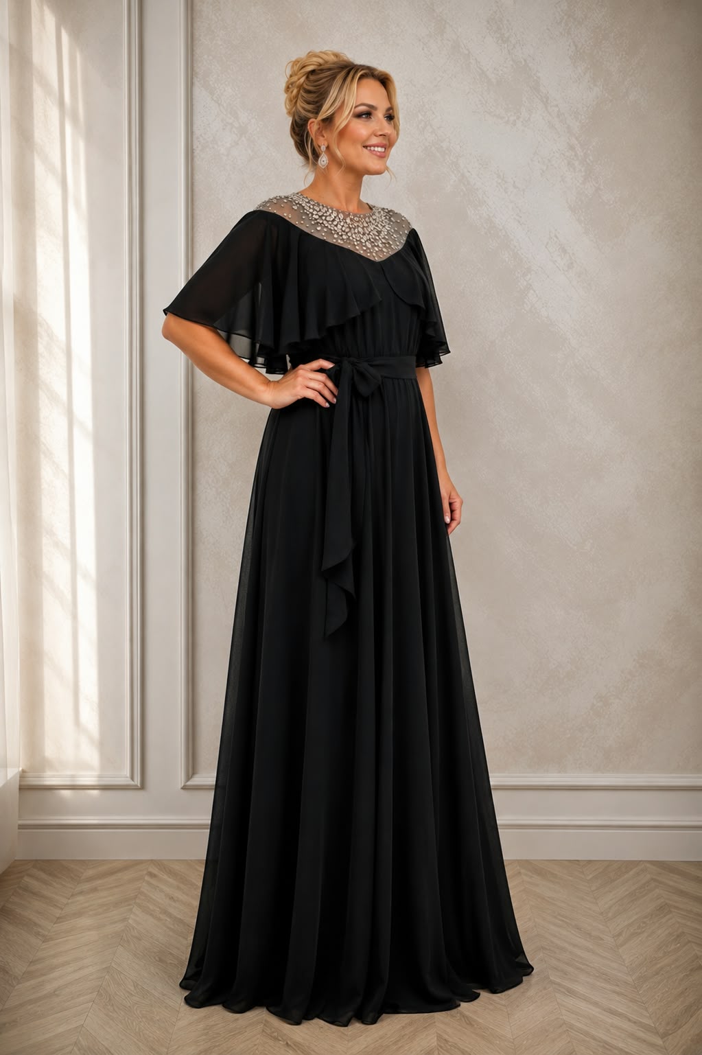 Rochie lunga de seara Krystal neagra cu cristale - editie limitata