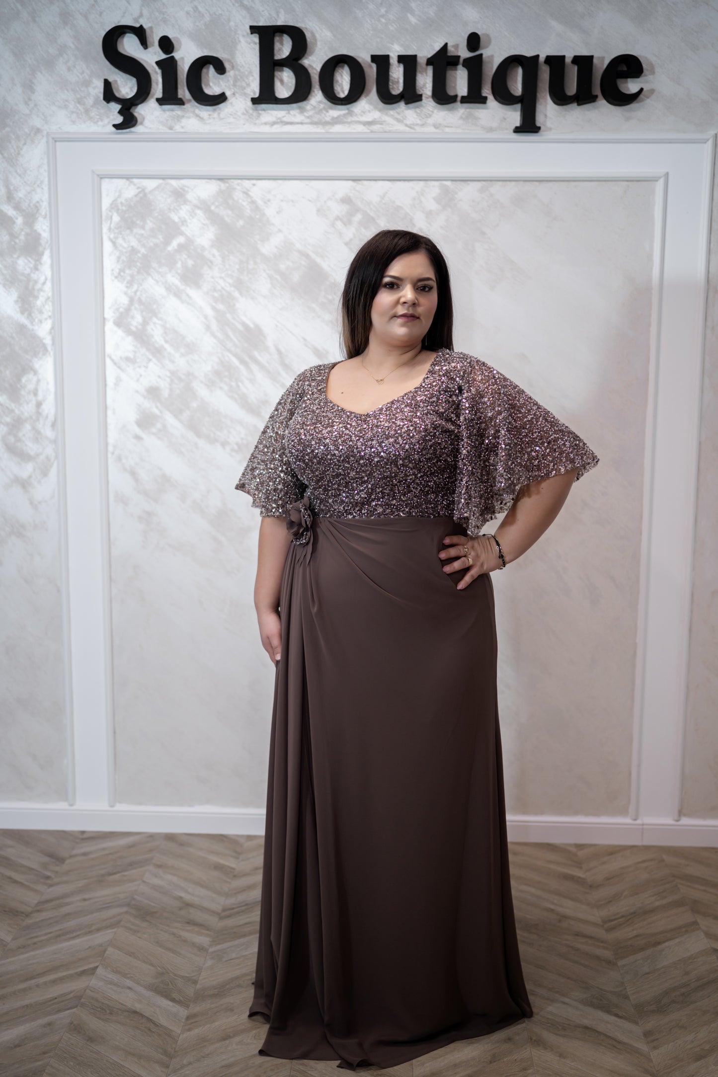 Rochia Milan – Rochie eleganta de seara cu paiete si voal