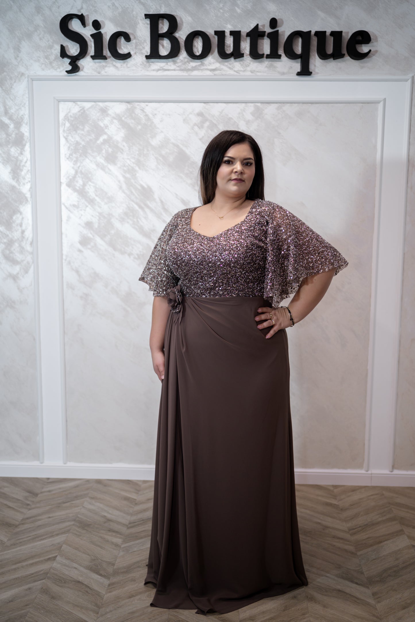 Rochia Milan – Rochie eleganta de seara cu paiete si voal