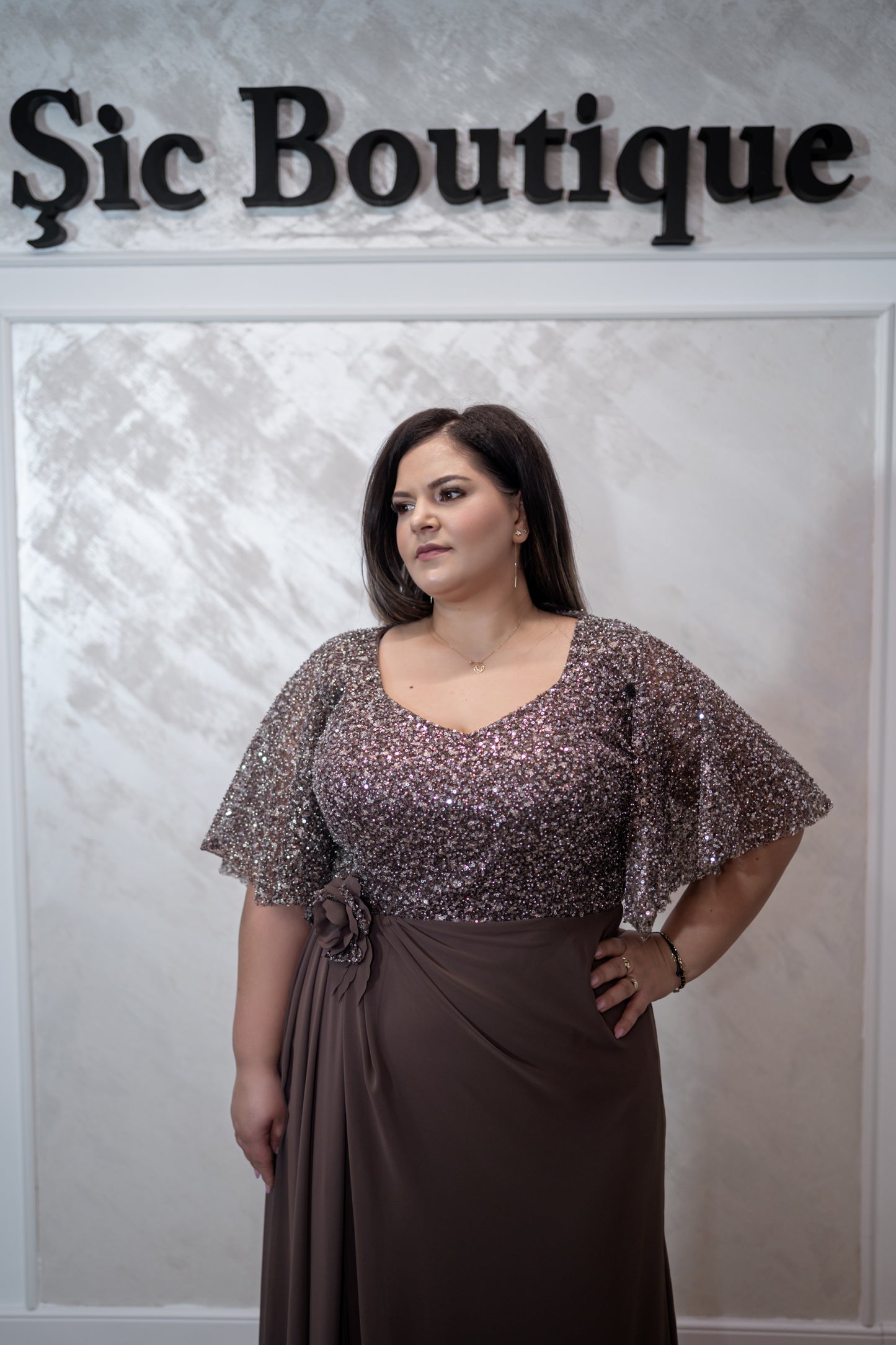 Rochia Milan – Rochie eleganta de seara cu paiete si voal