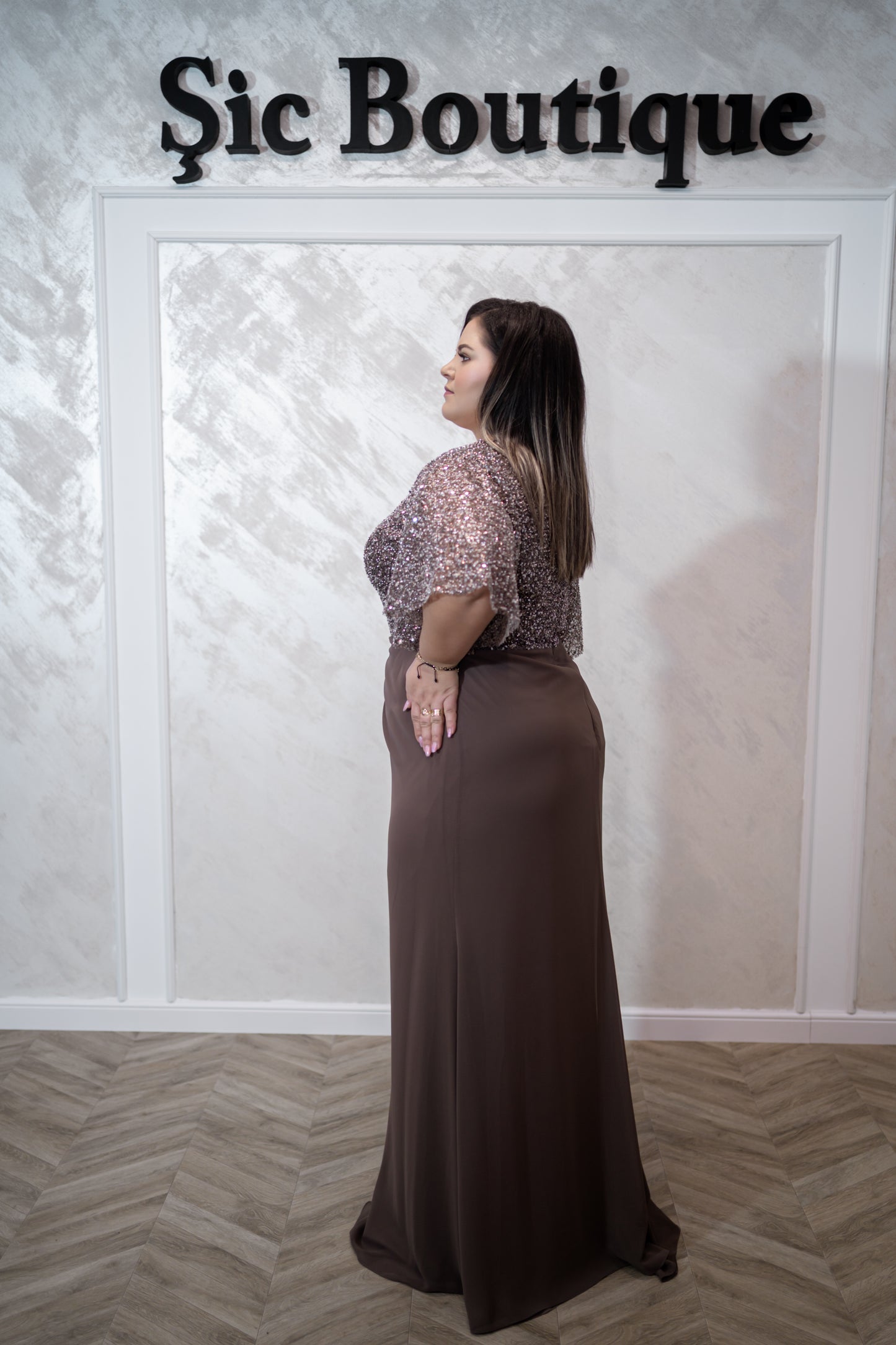 Rochia Milan – Rochie eleganta de seara cu paiete si voal