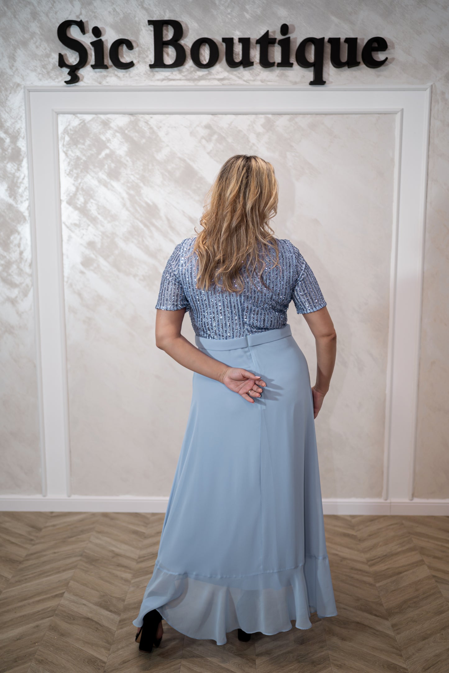 Rochia Blue – Rochie de zi eleganta din voal și paiete, pentru evenimente deosebite