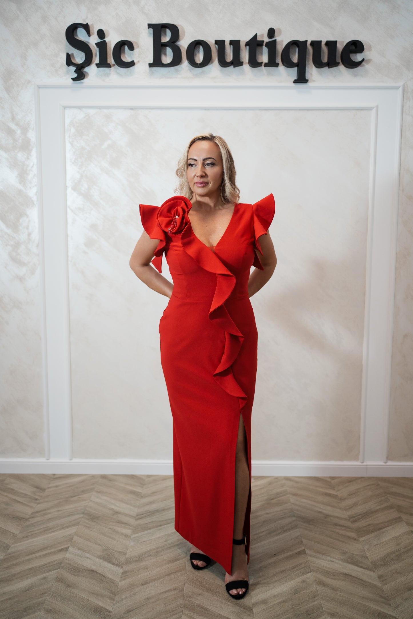 Rochia Marla-Rochie stil franțuzesc, lungime până la gleznă – Roz Barbie sau Roșu Aprins