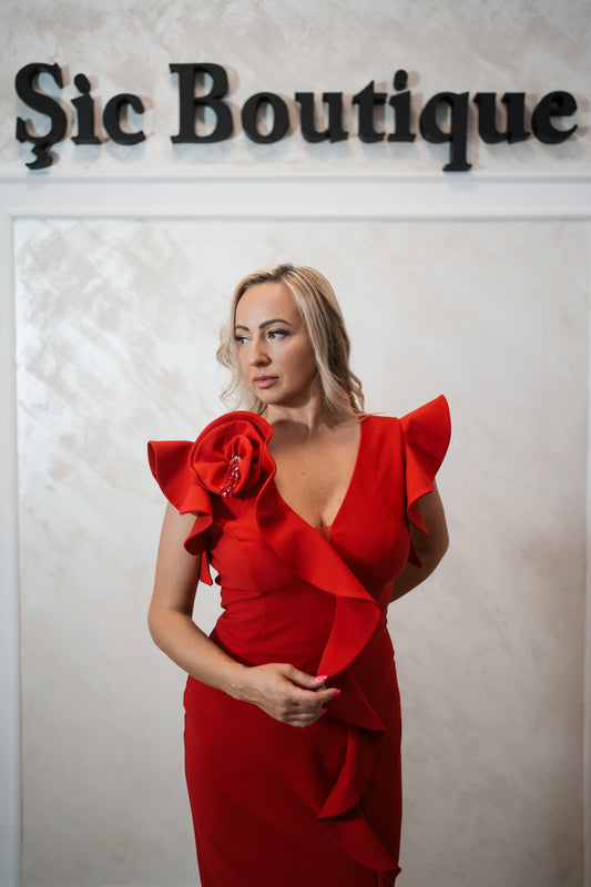 Rochia Marla-Rochie stil franțuzesc, lungime până la gleznă – Roz Barbie sau Roșu Aprins