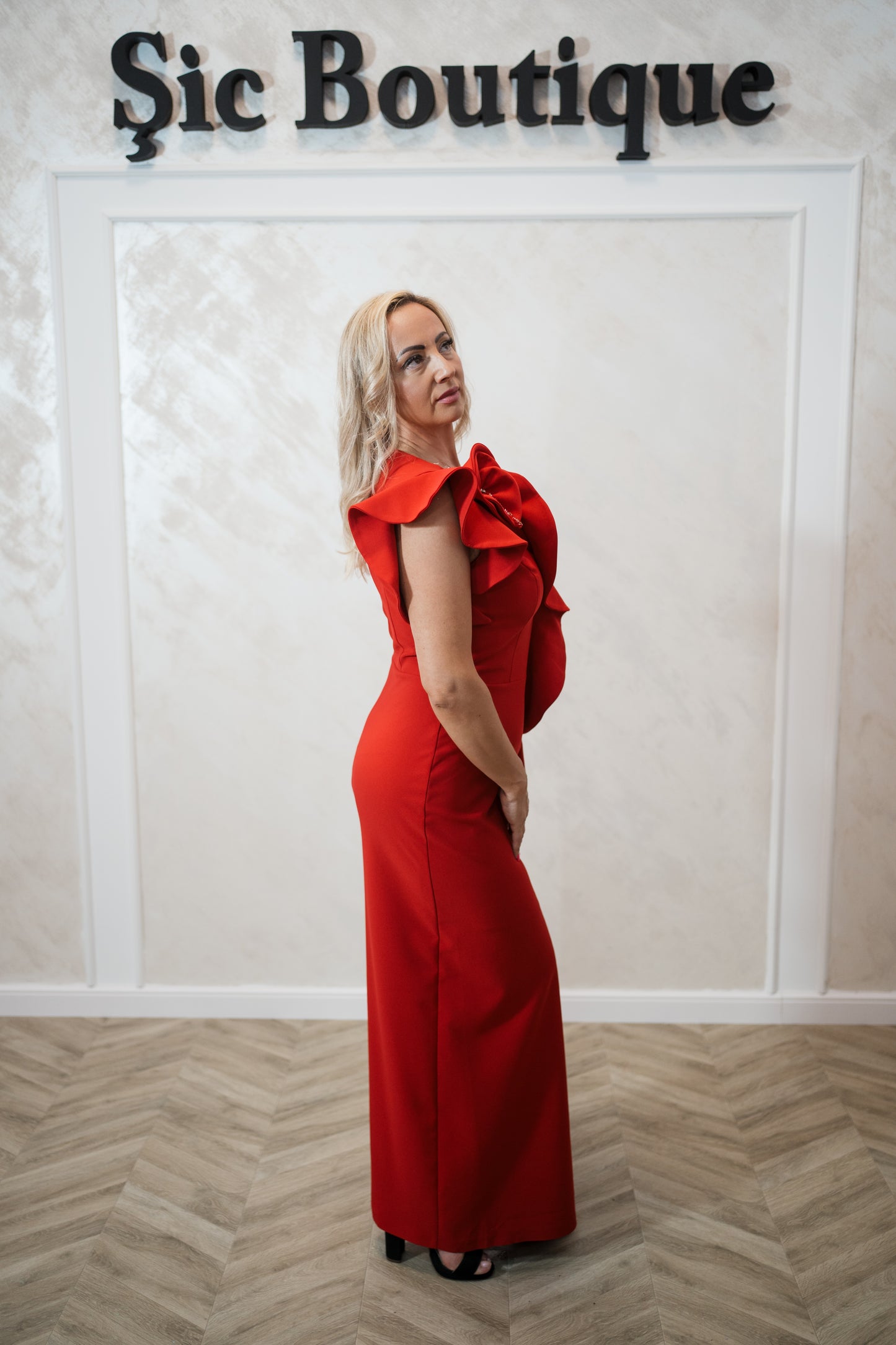 Rochia Marla-Rochie stil franțuzesc, lungime până la gleznă – Roz Barbie sau Roșu Aprins