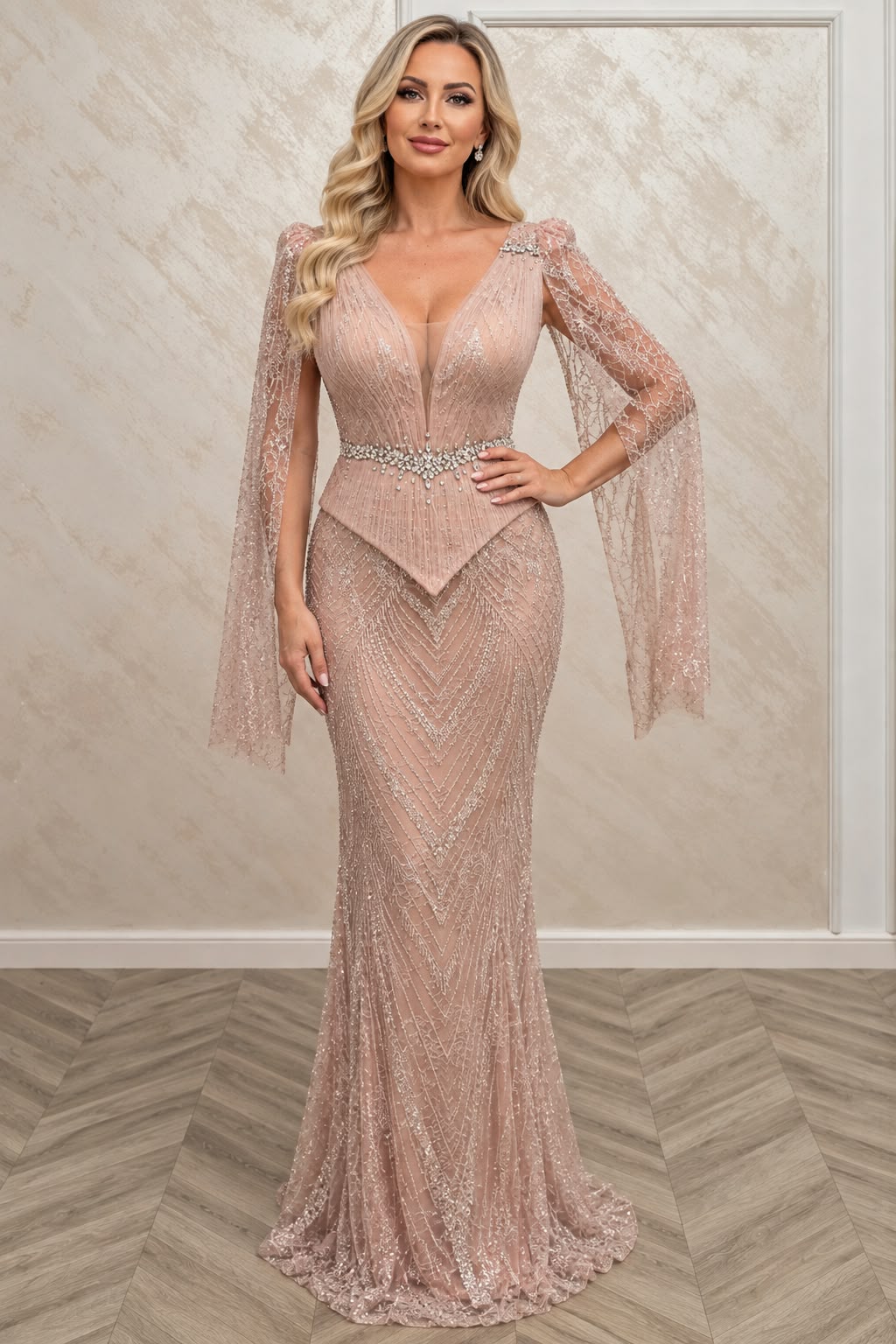 Rochie Osaka - Rochie lunga eleganta cu corset reglabil si broderie - Roz Cires