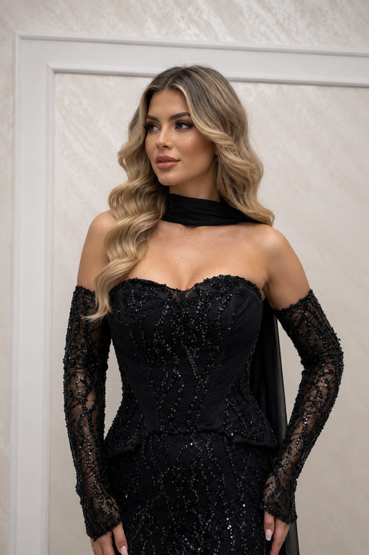Rochia Sonoma – Rochie neagra eleganta cu corset detasabil si reglabil