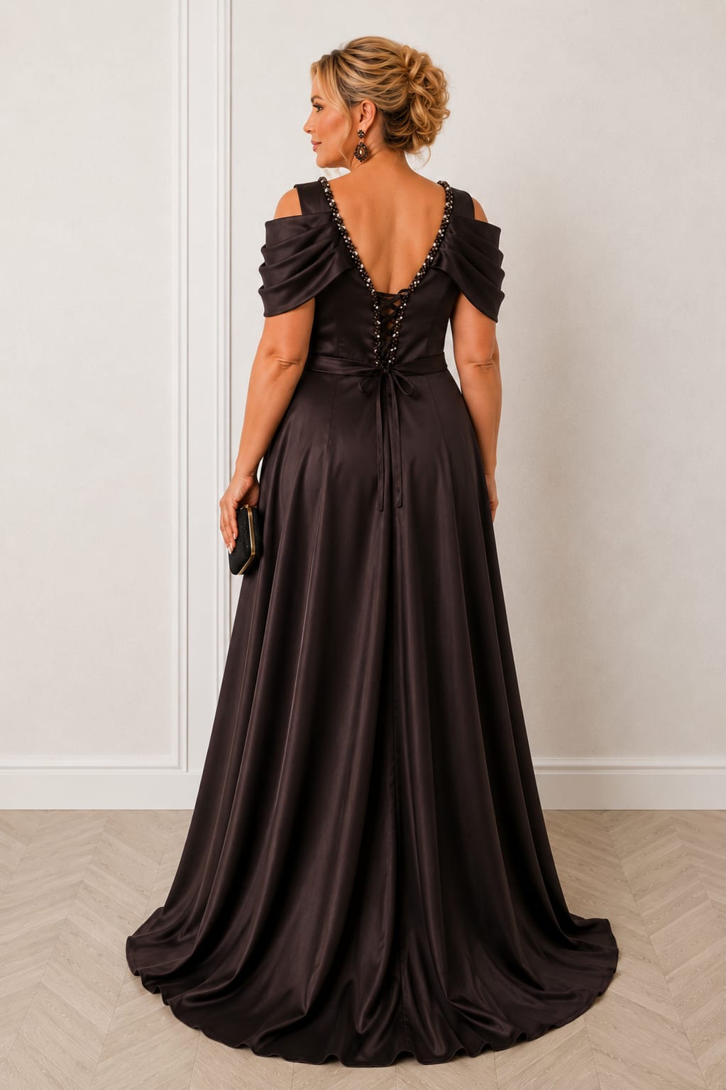 Rochia Lonicera - Rochie lunga simpla din satin cu drapaje peste brate disponibila in 3 nuante