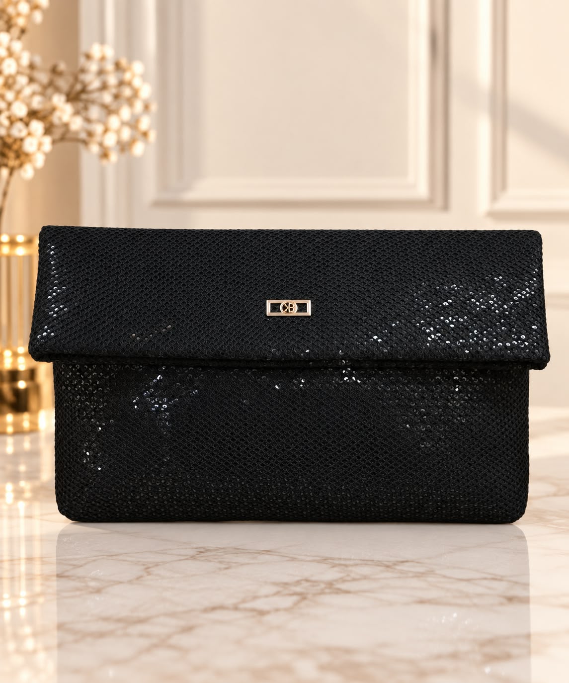Clutch elegant din material textil cu sclipiri fine