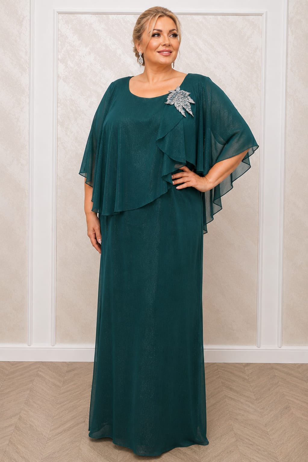Rochia Teo - rochie lunga eleganta verde smarald pentru marimi mari