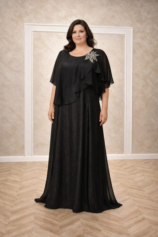 Rochia Teo – Rochie Lunga Neagra Eleganta pentru Marimi Mari